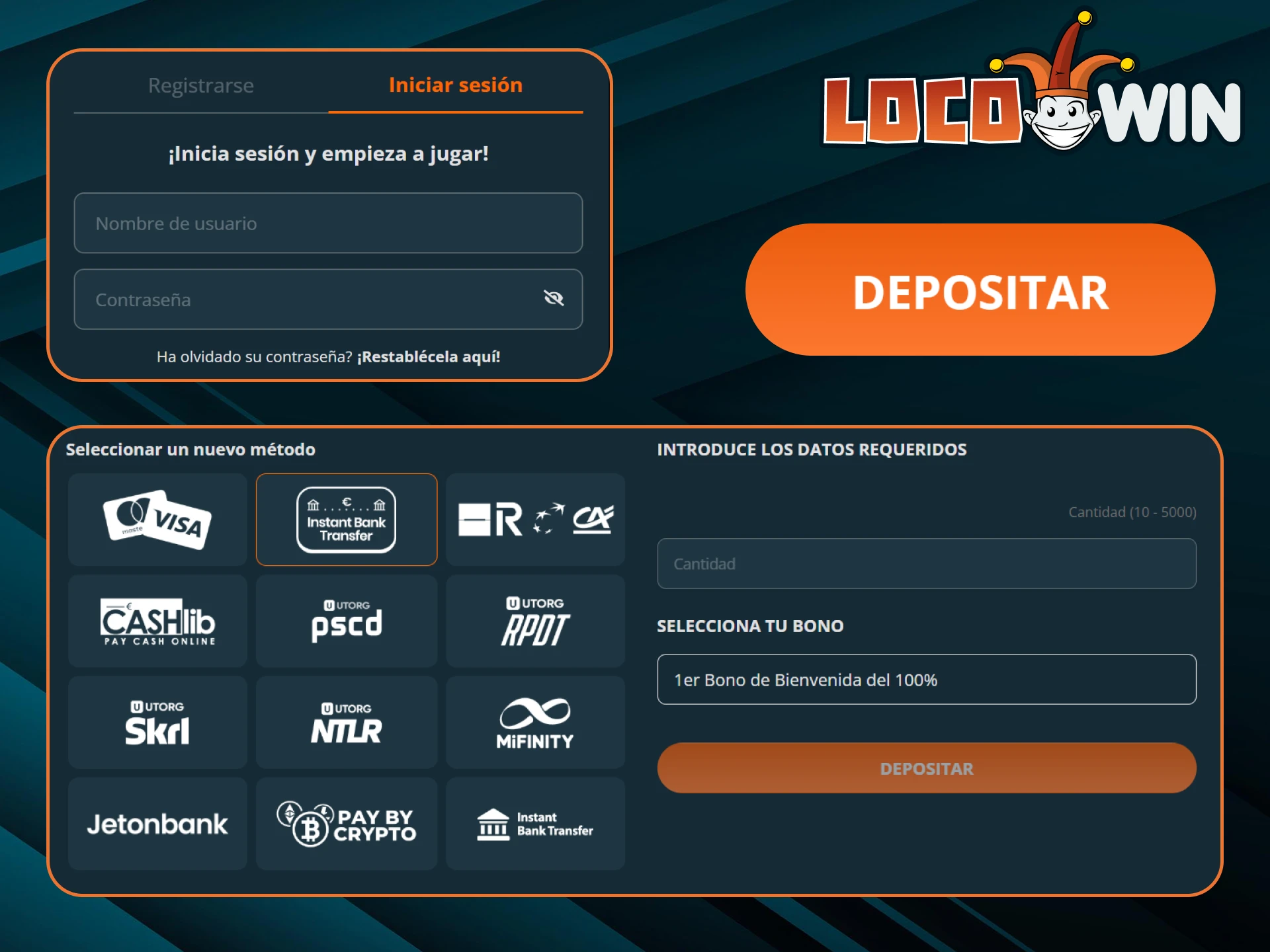Aprende a depositar en tu cuenta de casino LocoWin siguiendo las instrucciones.